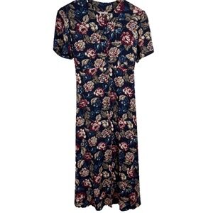 VTG 90s Talbots Dress 4P Midi Button Floral Short Sleeve Prairie Tradwife Modest